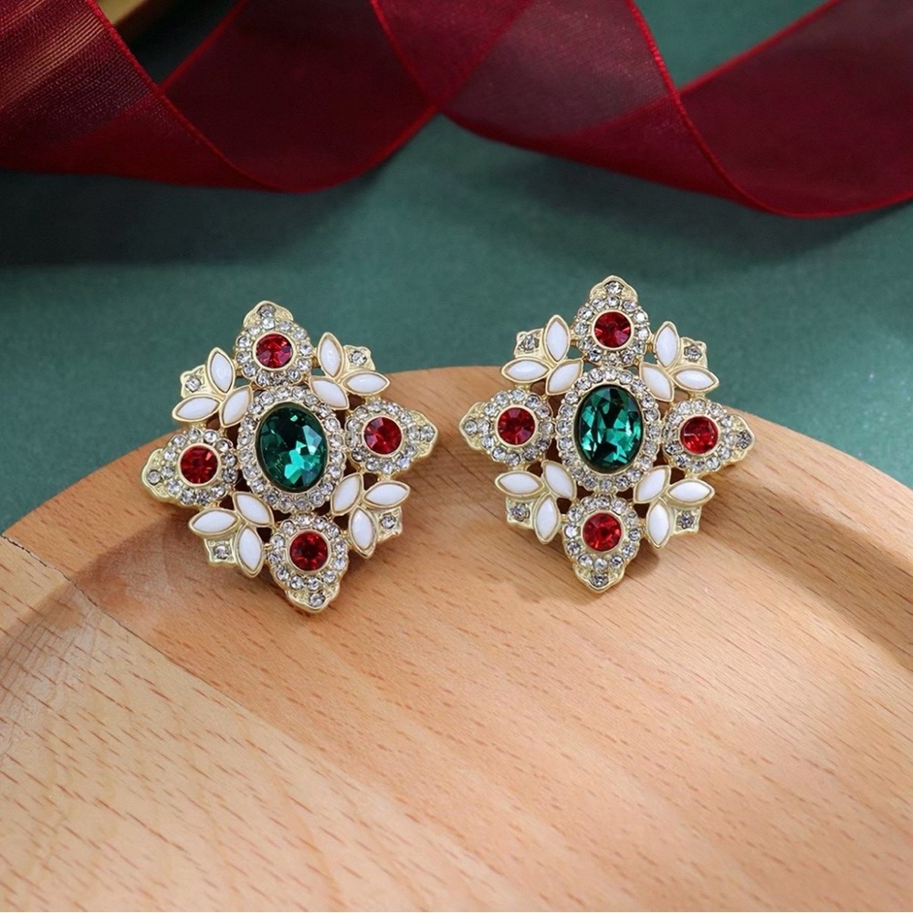 Vintage Crystal Floral Statement Earrings